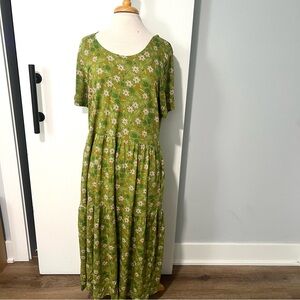 Gudrun Sjoden Green Short Sleeve Picnic Ants Dress Size L Bohemian Spring